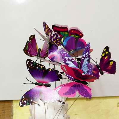 Colourful Garden Plastic Butterflies On Sticks Dancing Flying Fluttering Butterfly DIY Art Ornament Vase Lawn Garden Decoration: Purple