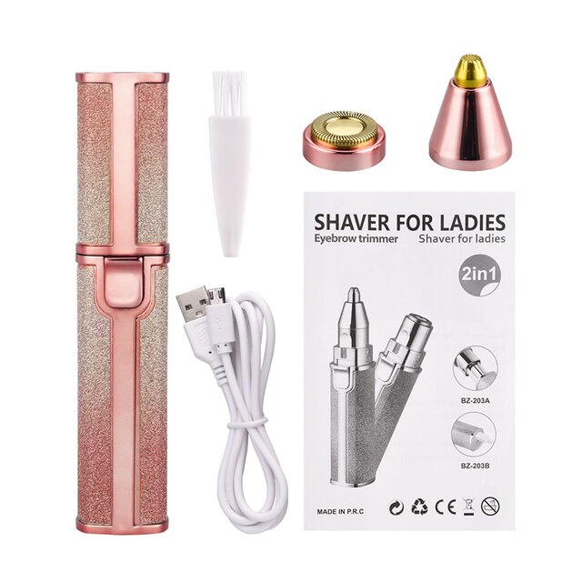 2 In 1 Elektrische Wenkbrauw Trimmer Dame Scheerapparaat Gezicht Haar Remover Oplaadbare Wenkbrauw Shaper Vrouwen Pijnloos Epilator Bikini Trimmer: MT096P