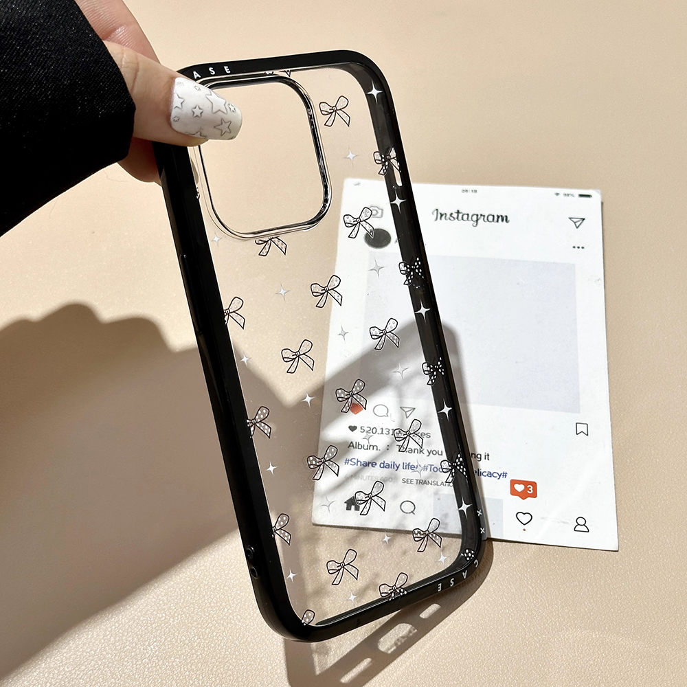 Coque de téléphone en diamant avec nœud noir, jolie coque arrière souple à paillettes claires pour IPhone 16 15 Pro 14 13 Pro Max 15pro