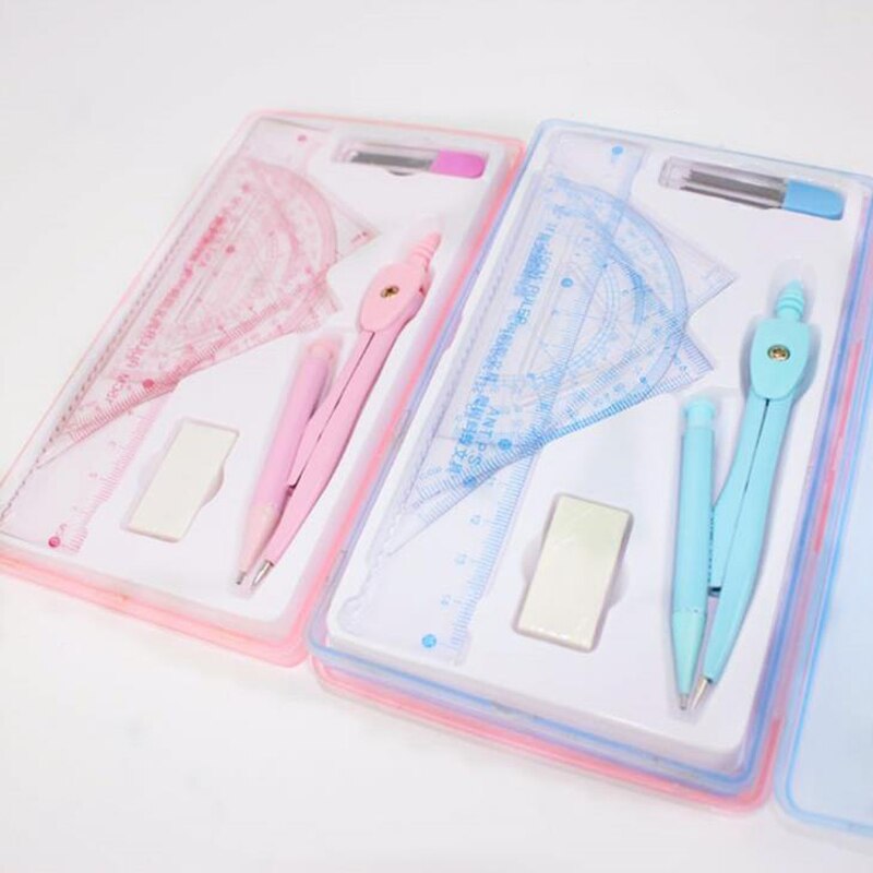 1 Set Cute Drawing Math Compasses Set With Refills/Ruler/Eraser For Drawing Drafting Tools Students Stationery Set