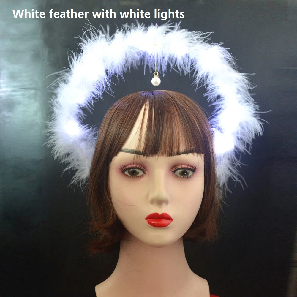 Glow Light Up Godin Crown Angel Bridal Gold Halo Hoofdband Veer Bloem Haarband Verjaardagsfeestje Heks Koningin Haar Slijtage Cadeau: MULTI