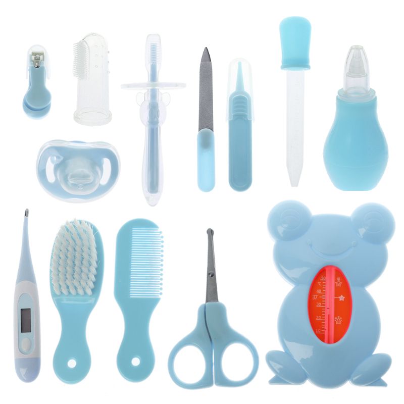 13 stk baby børn termometer negleklipper kam pleje hårbørste sut tandbørste nyfødt sikkerhedsplejeværktøj: Bl