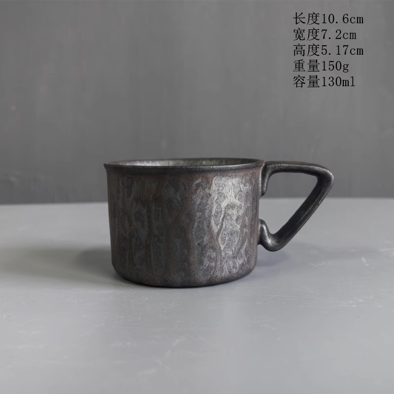 Tasse à café en céramique, glaçage rouille en céramique grossière rétro créative, tasse à café au lait avec manche en bois, service à thé, tasse d'eau domestique