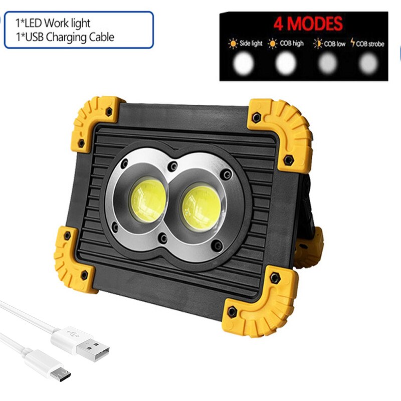 100W Portable Spotlight USB Led Work Lamp Worklight Flashlight Rechargeable 18650 Battery Outdoor Camping Emergency Light: TYPE B / with 2 batteries