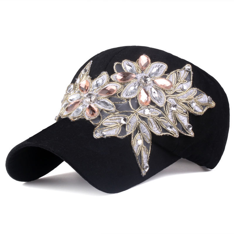 Chapeau de baseball femmes dentelle cristal coloré | Chapeau à coudre, feuilles, strass, chapeau de , ajustable, chapeau brillant