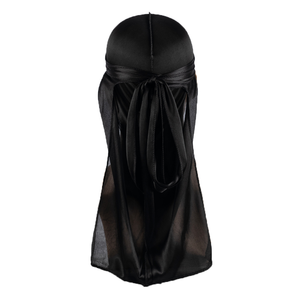 Men's Silk Durag Shower cap Bandana Silky Du Rag Doo Rag Long Tail Waves Cap: black