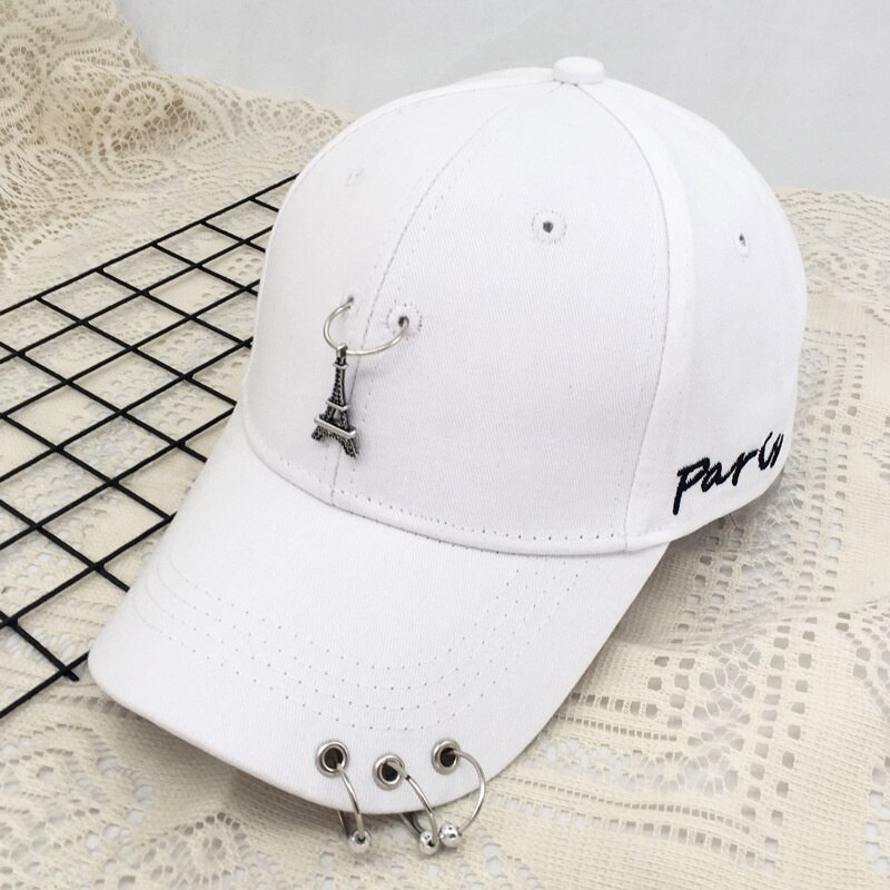 Erwachsene Hüfte hüpfen Baseball Kappe Mit Metall Eisen Ring knapp Korea Punk Solide Snapback Hütte lässig Baumwolle Sport Casquette Gorras: Turm Weiß