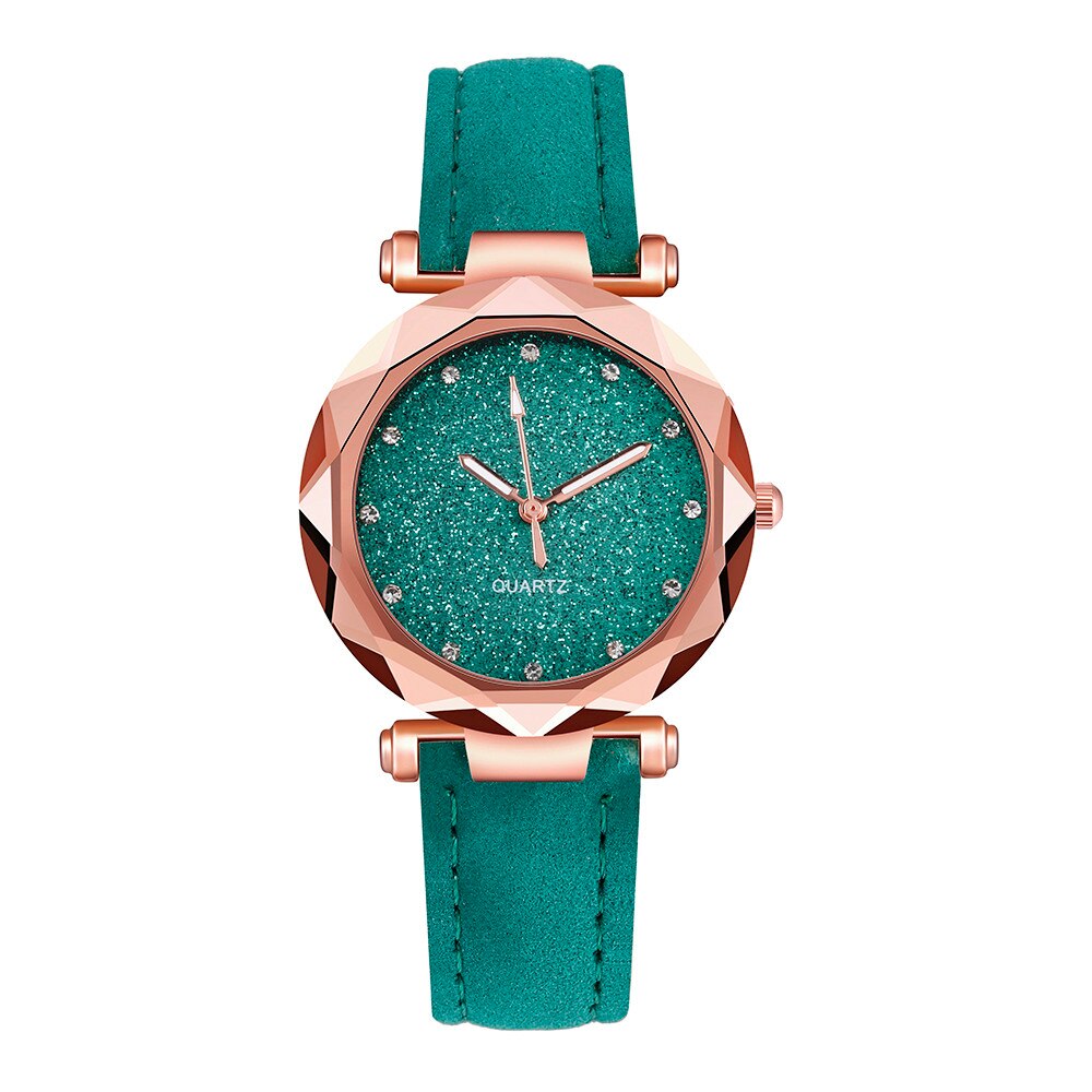 Dames Mode Koreaanse Rhinestone Rose Gold Quartz Horloge Vrouwelijke Riem Horloge Часы Женские Horloge Dames Zegarki Damskie: Green 