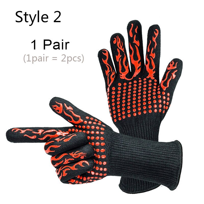 500-800 grader extremt värmetåliga grillhandskar för bakning grillning ugnsvantar kökstillbehör matlagningshandskar: Stil 2 -1 par (2 st)