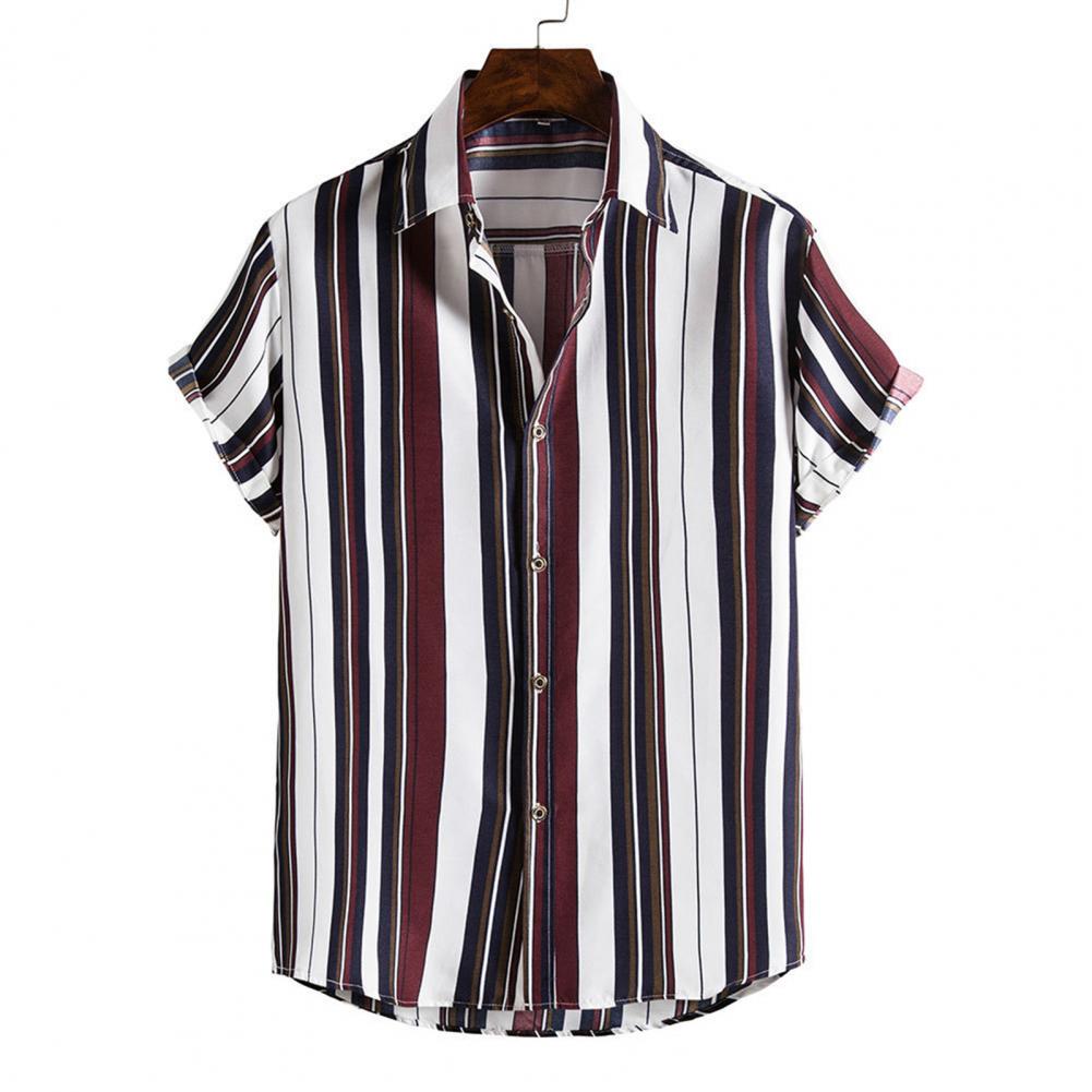 Chemise hawaïenne imprimée à rayures et à col rabattu pour hommes, vêtements de plage, à manches courtes, Slim, à la , été