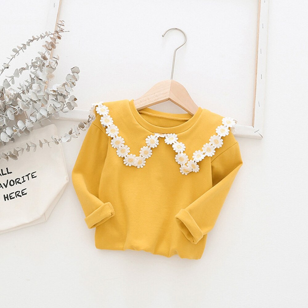 Zoete Herfst Meisjes Prinses T-shirt Tops Daisy Revers Kraag Mode Baby Kids Kinderen Baby Basic T-shirts Tees S11240: Yellow / 3T