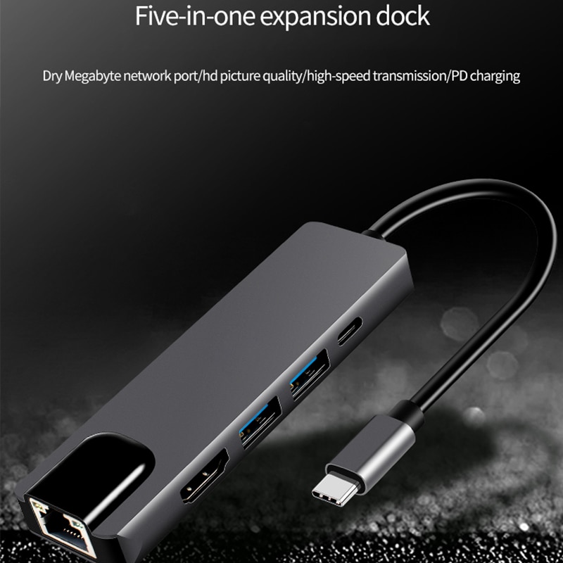 5 i 1 type c dokkingstasjon adapter 4k hdmi usbc hub til gigabit ethernet  rj45 lan adapter til macbook Lyn 3 usb c hub