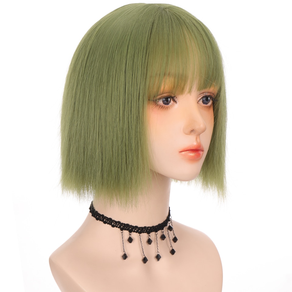 Hoiuyan Kort Haar Bob Synthetische Pruik Meisje Pony Korte Rechte Bob Pruik Hoge Temperatuur Fiber Cosplay Lolita