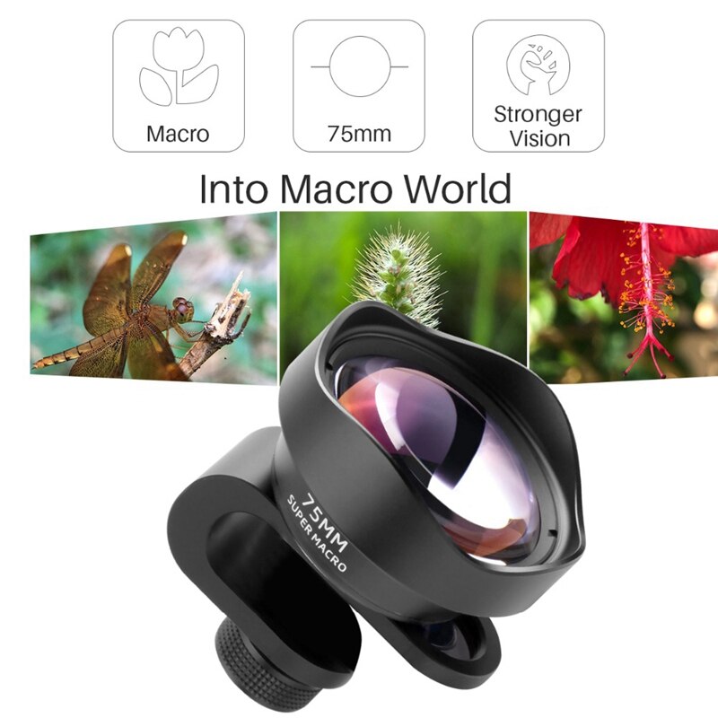 Lentes macro da câmera do telefone da lente de 75mm para o iphone xs max xr x 8 7 s9 s8 s7 piexl clipe na lente 4k hd