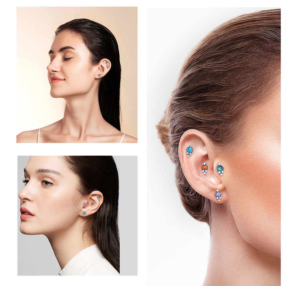 G23 titanio ASTM F136 cartílago pendientes circón ópalo ágata Labret labio Tragus de Navidad joyería Piercing para mujeres