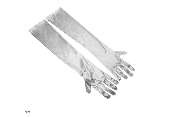 Stretch White Glove White Long Gloves Black Red Elbow Length Women Dance Party Gloves Full Finger Guantes Boda: Silver