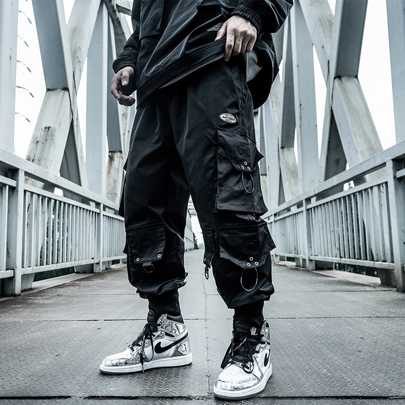 Pantalones de paracaidista Harajuku para hombre, ropa holgada de estilo Hip Hop, pantalones Cargo con cordón y multibolsillos, monos con cordón, Hip hop