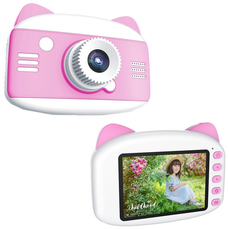 3.5 inch HD 1080P Kids Camera Cartoon Children Mini Digital Photo Video Camera Built in Game Best Birthday Children Camera: Pink / With 32GB SD Card