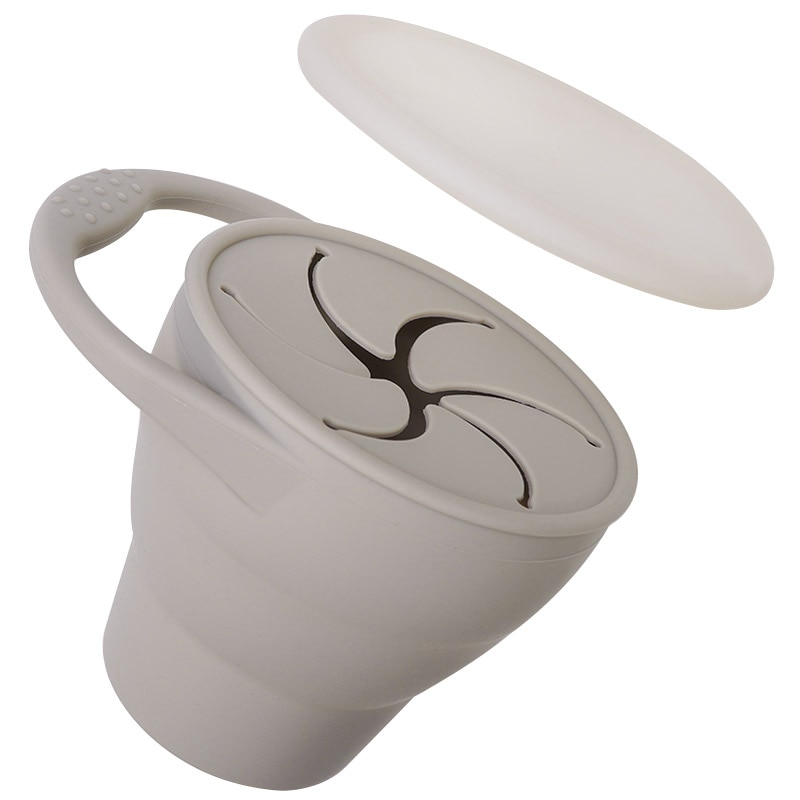 Taza de aperitivos para bebés, caja de almacenamiento de alimentos portátil para niños pequeños, contenedor de aperitivos de silicona sin BPA con tapa, colores sólidos: 010C-7530C grey