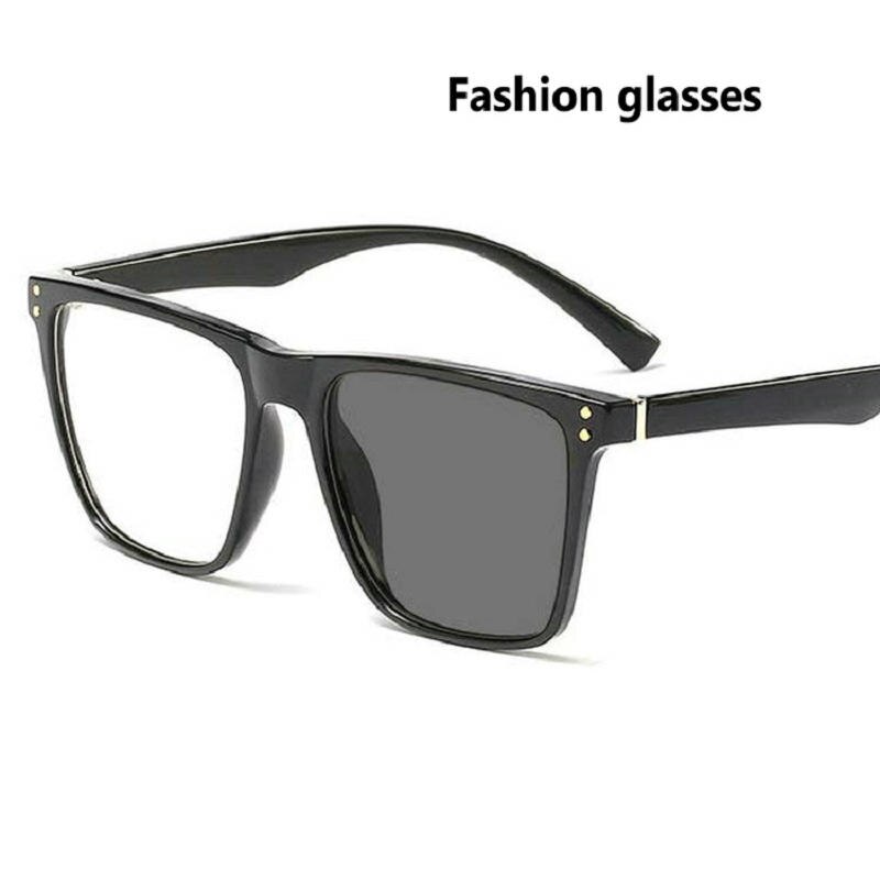 Photochromic Sunglasses Nearsighted Men Women Vintage Square Big Frame Transition Myopia Glasses with box FML: black-200