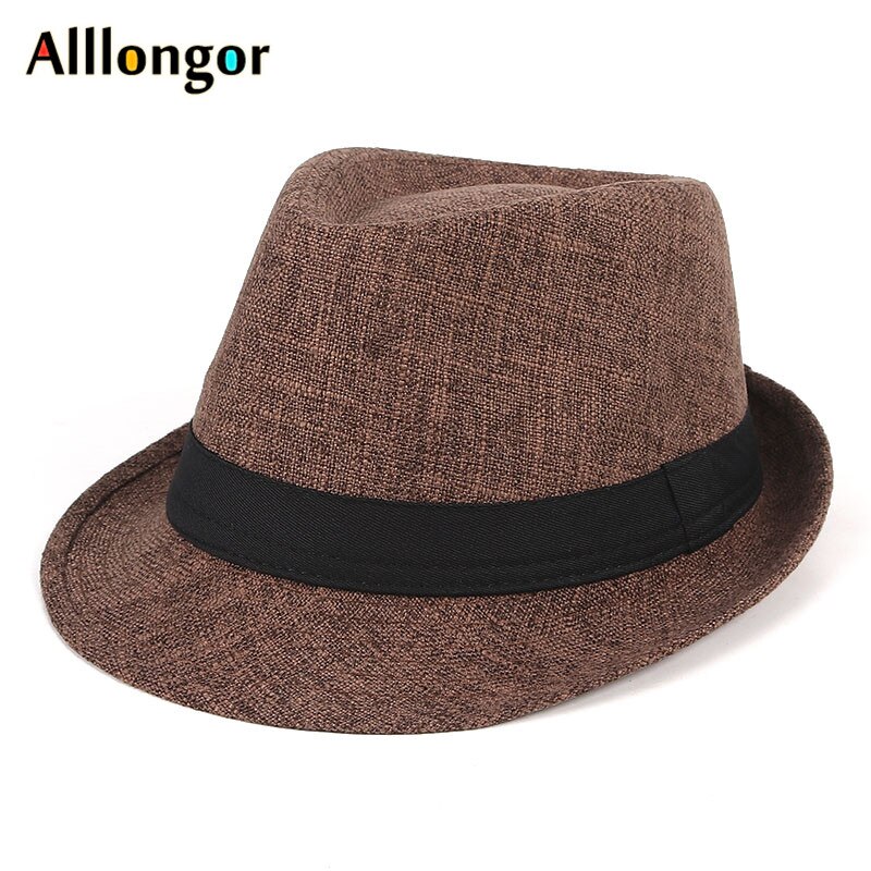 Sombrero Fedora de manga corta para hombre y mujer, gorra de Jazz negra, estilo británico, chapeu, Panamá, otoño: Marrón