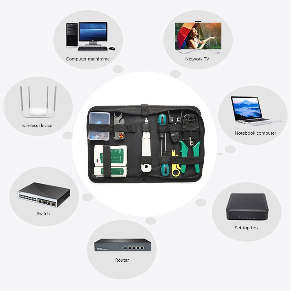 14 stück lan-netzwerk-reparaturwerkzeug,  rj11 rj45 rj12 kabeltester, zange, crimp-steckerklemme, tragbarer netzwerk-ethernet-kabeltester