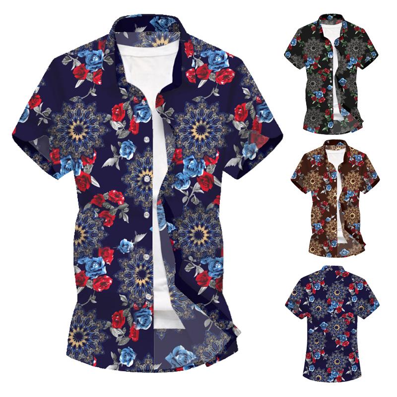 Overhemd voor jongens blouse heren plus size feest hawaiiaans overhemd heren strand vrije tijd zwart blauw bruin