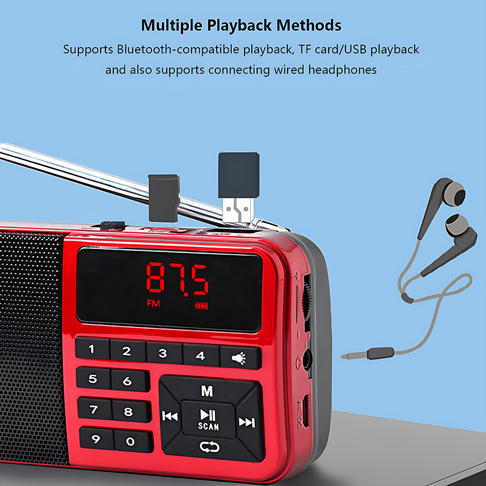 Radio FM Przenośne radio kieszonkowe Bluetooth Akumulator Obsługa słuchawek Karta USB TF Odtwarzacz MP3 z mini odbiornikiem radiowym