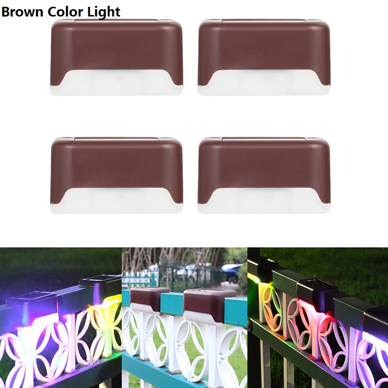 4pcs Solar Deck Lights IP65 LED Lamps for Outdoor Pathway Stairs Steps Fence Yard Low Power Consumption and Power Saving: Brown Color Light