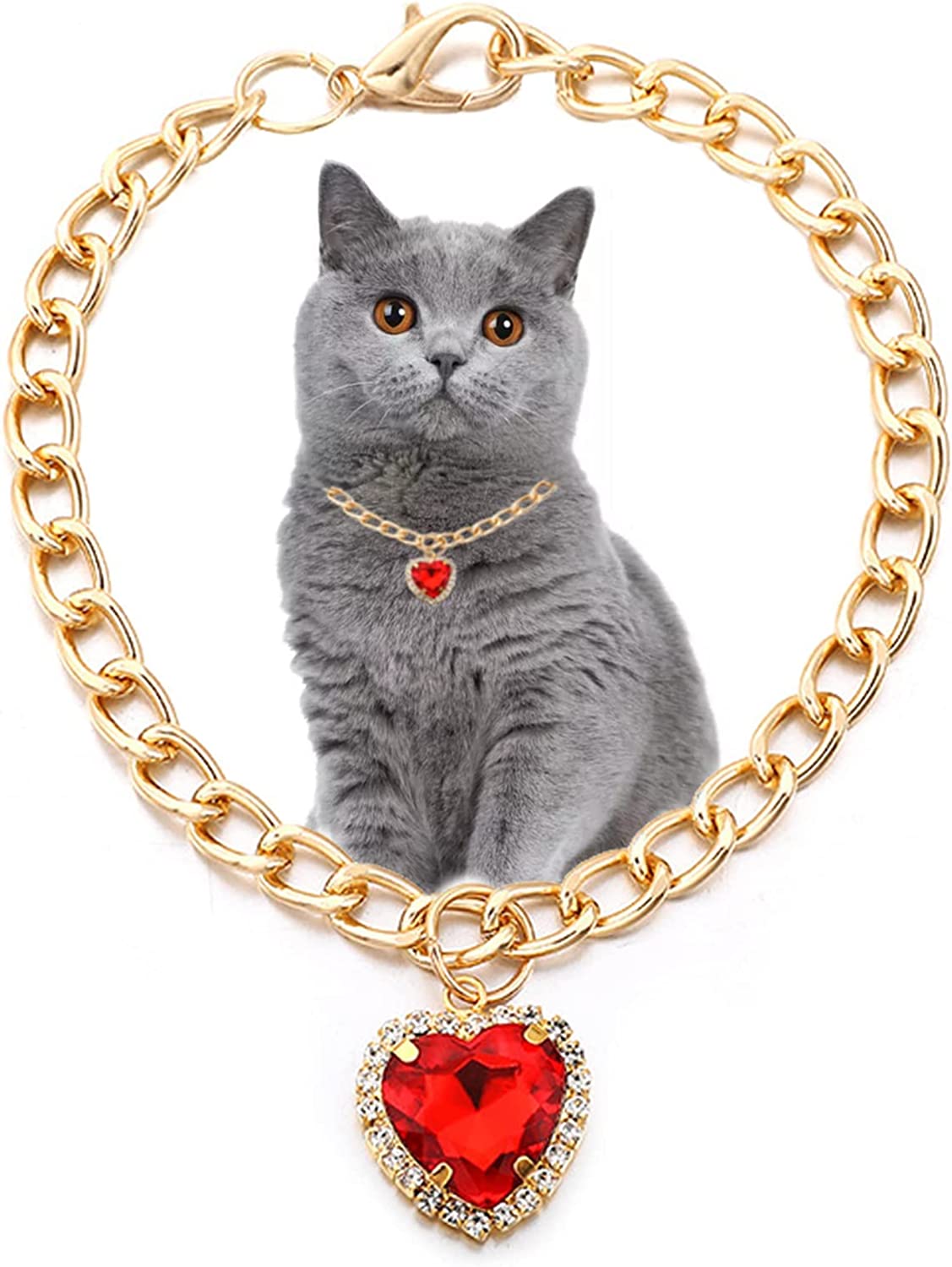 Collier de luxe pour chien et chat, bijoux avec pendentif en forme de cœur et de diamant, chaîne en or, accessoires de Costume d'anniversaire et de mariage pour animaux de compagnie: S / Rouge