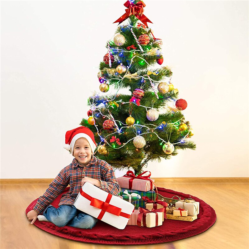 Christmas Tree Skirts 48inch Large Knitted Xmas Tree Mats Festival Family Party Accessories for Home Decoration