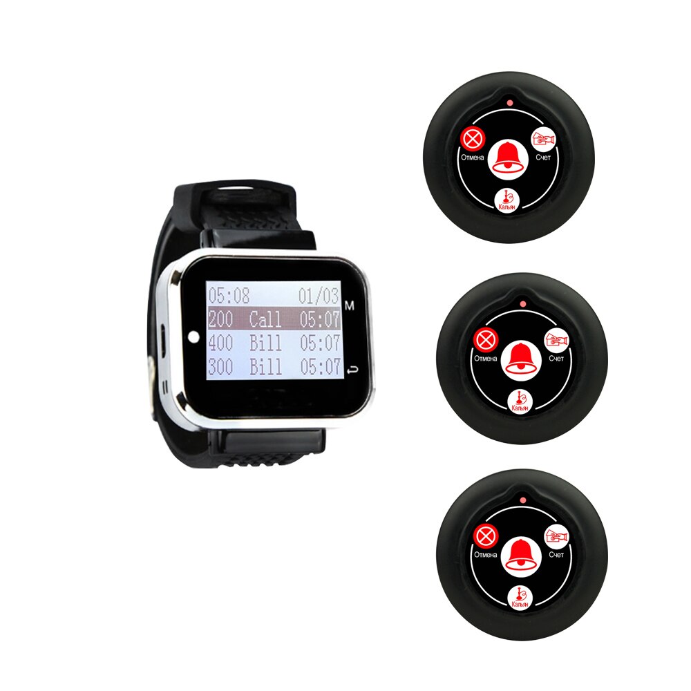Draadloze Oproepsysteem Grote Scherm Meerdere Talen Horloge Ontvanger 4 Toetsen Knop Voor Restaurant Waterpijp Cafe Office: 3 / Au