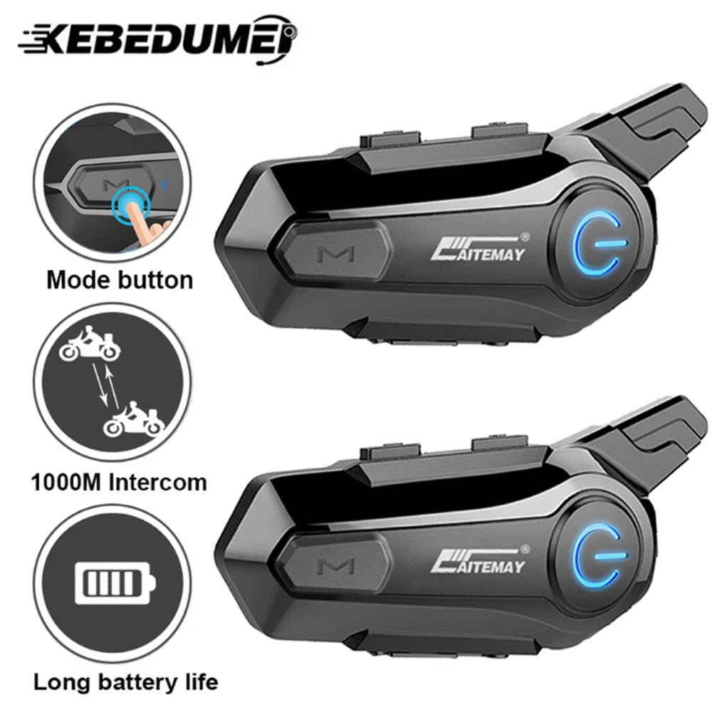 1/2x Motorrad Gegensprechanlage Helm Bluetooth 5,3 Freisprecheinrichtung 1000M Kommunikator Moto kabellos Noice die Ermäßigung Musik Teilen Interphone