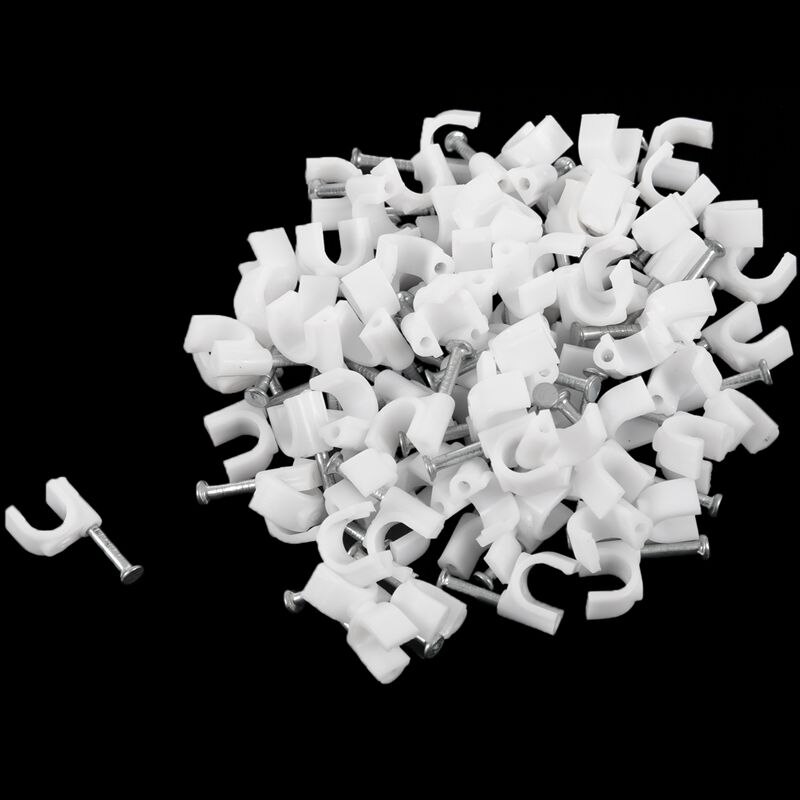 200 Pcs 6mm Diameter Electric Cable White Plastic Circle Nail Clips