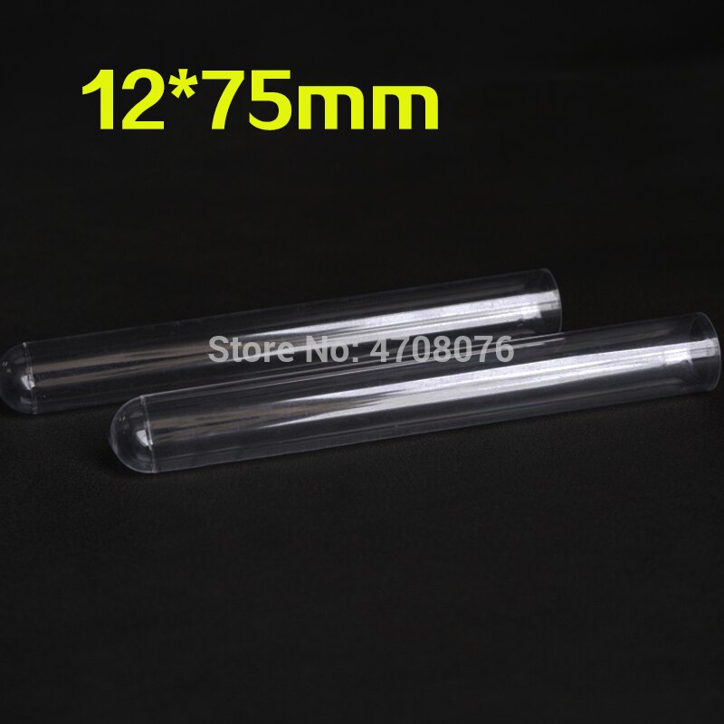 Tube à essai en plastique sans bouchon, tube de laboratoire transparent à fond rond, matériel PS, matériel de laboratoire pour expérience scientifique, 12x75mm, 100 pièces/lot