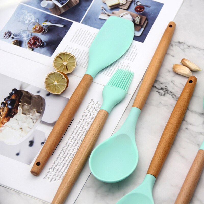 Silicone Cooking Tools Kitchen Utensils Set Heat Resistant Kitchen Non-Stick Cooking Utensils With Storage Box