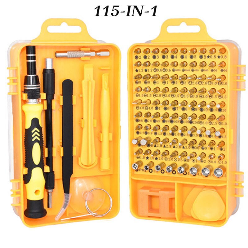 Juego de destornilladores 115 en 1 Mini destornillador de precisión Multi ordenador PC Dispositivo de teléfono móvil Kit de reparación de herramientas para el hogar: 115 in Yellow