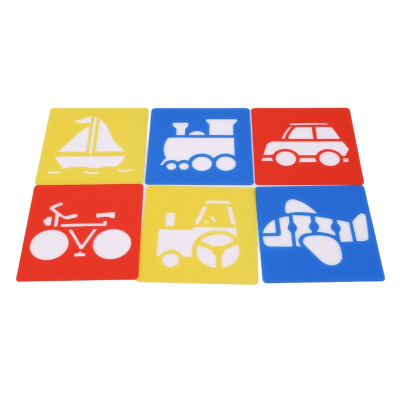 6Pcs Kinderen Multi Vormige Plastic Heersers Schilderij Tekening Sjabloon Stencil Kids Kinderen Leren Art Tool Kleurrijke Tekening Speelgoed: Transportation