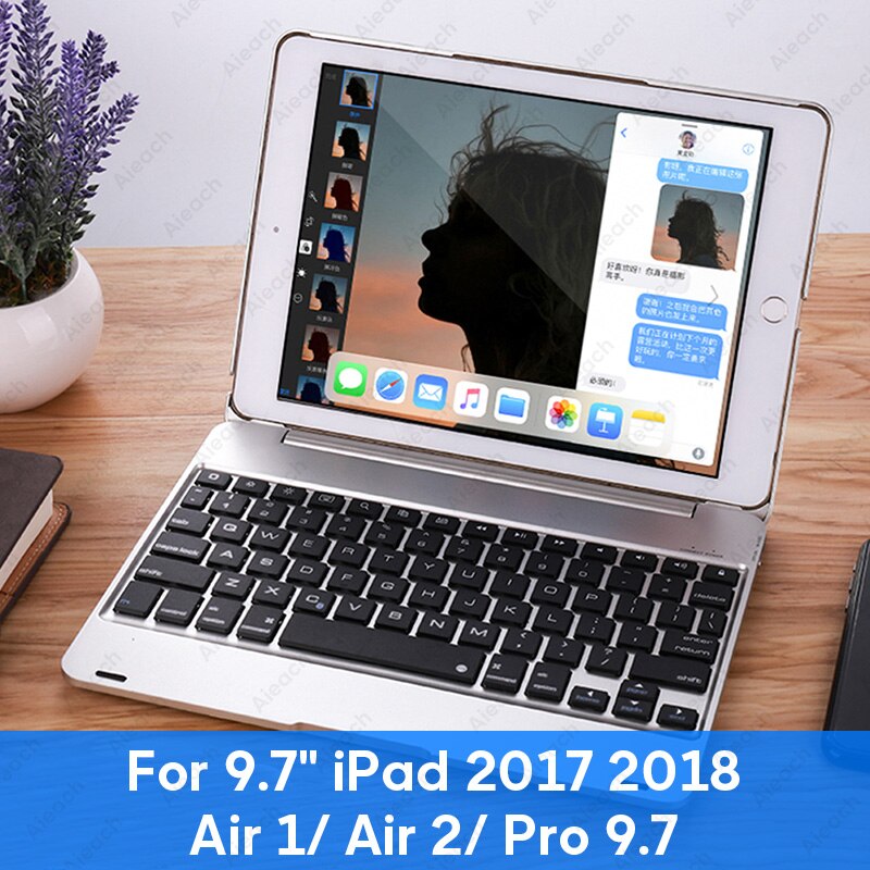 AIEACH 130° Smart Folio Keyboard Case For iPad Air 1 2 Mini 5 4 3 Cover With Sleep/Wake For iPad 5th 6th Pro 9.7 Case: 9.7 inch Silver