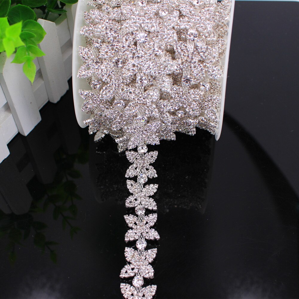 5 Yard Zilveren bruids crystal clear rhinestone patch applicaties voor Bridal dress naaien tassel fringe DIY naaien op trim