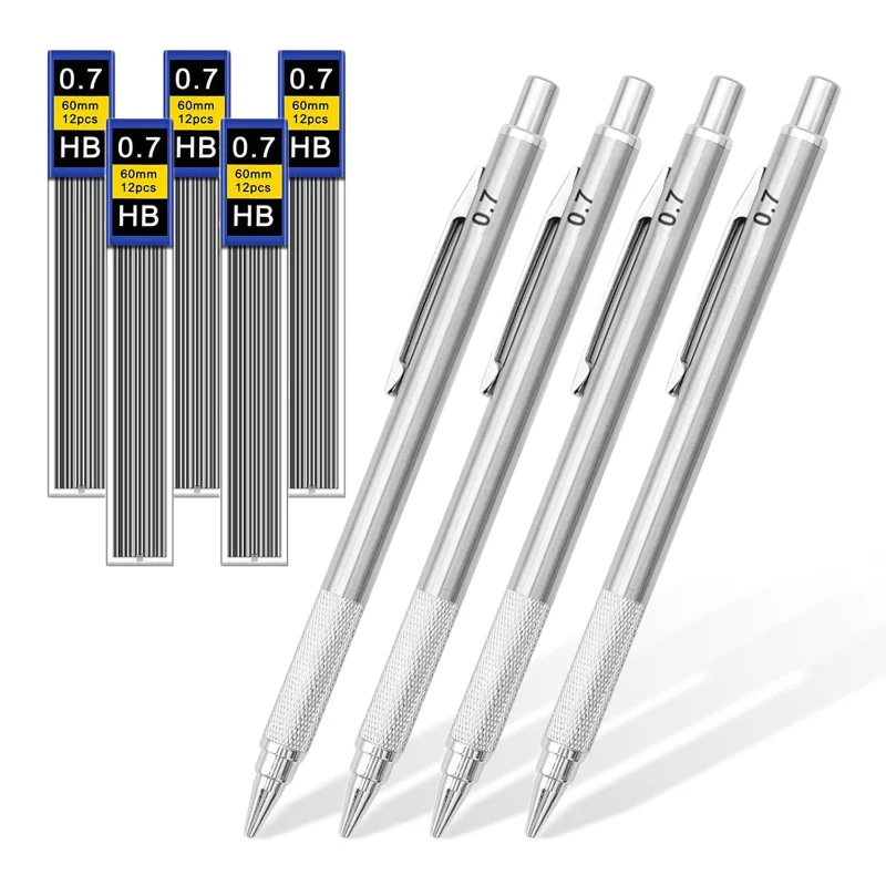 Metal Mechanical Pencil 0.3/0.5/0.7/0.9/1.3/2.0mm HB Leads Replaceable Refills Art Writing Drafting Drawing Home School Supplies
