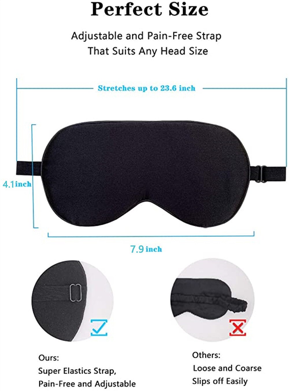 100% Natural 19 Mulberry Silk Sleep Eye Mask Sleeping Smooth Soft Eye Sleep Shade Cover with Elastic Adjustable Strap Blindfold