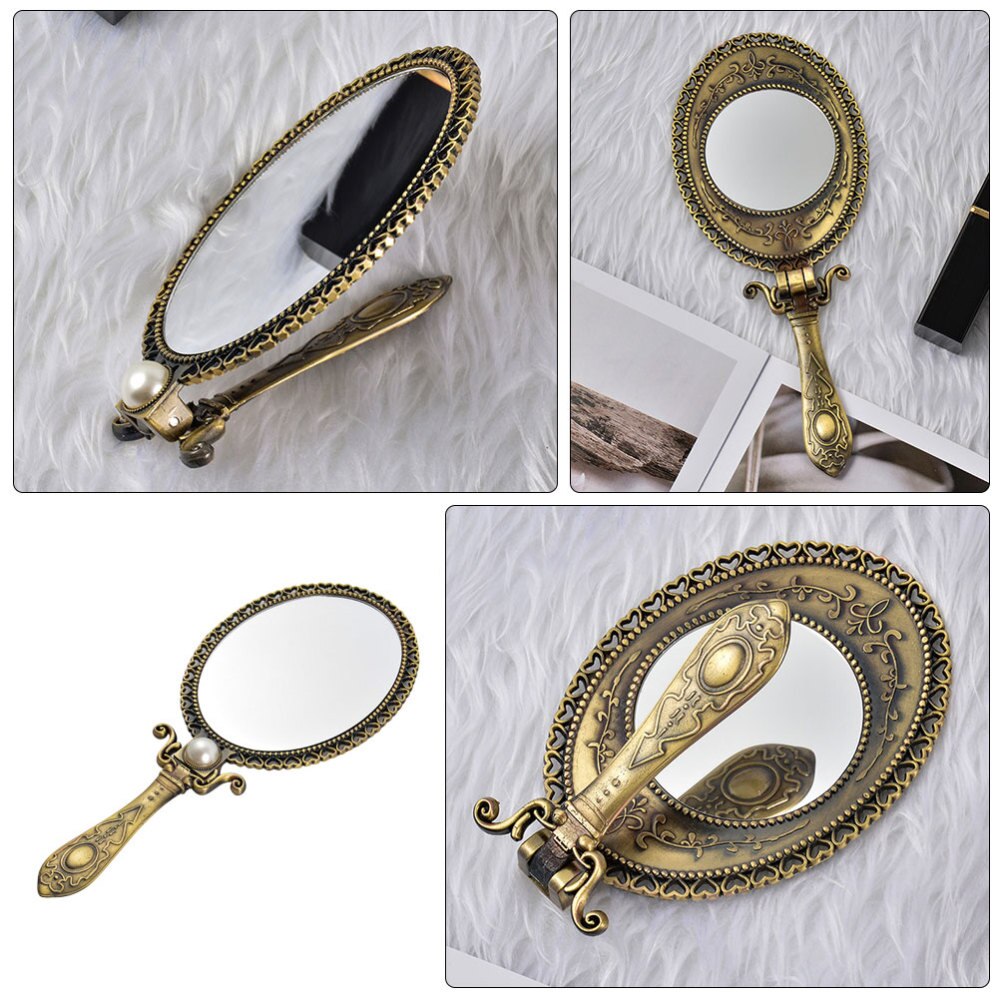 Espejo de belleza Retro portátil, espejo antiguo plegable de mano para maquillaje