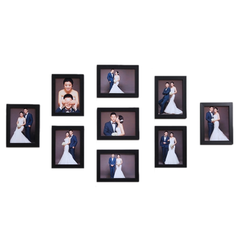 9Pcs/Set Black Picture Photo Frame Set DIY Removable Wall Mural Photos Frames Sticker Decal Living Room Home Decor