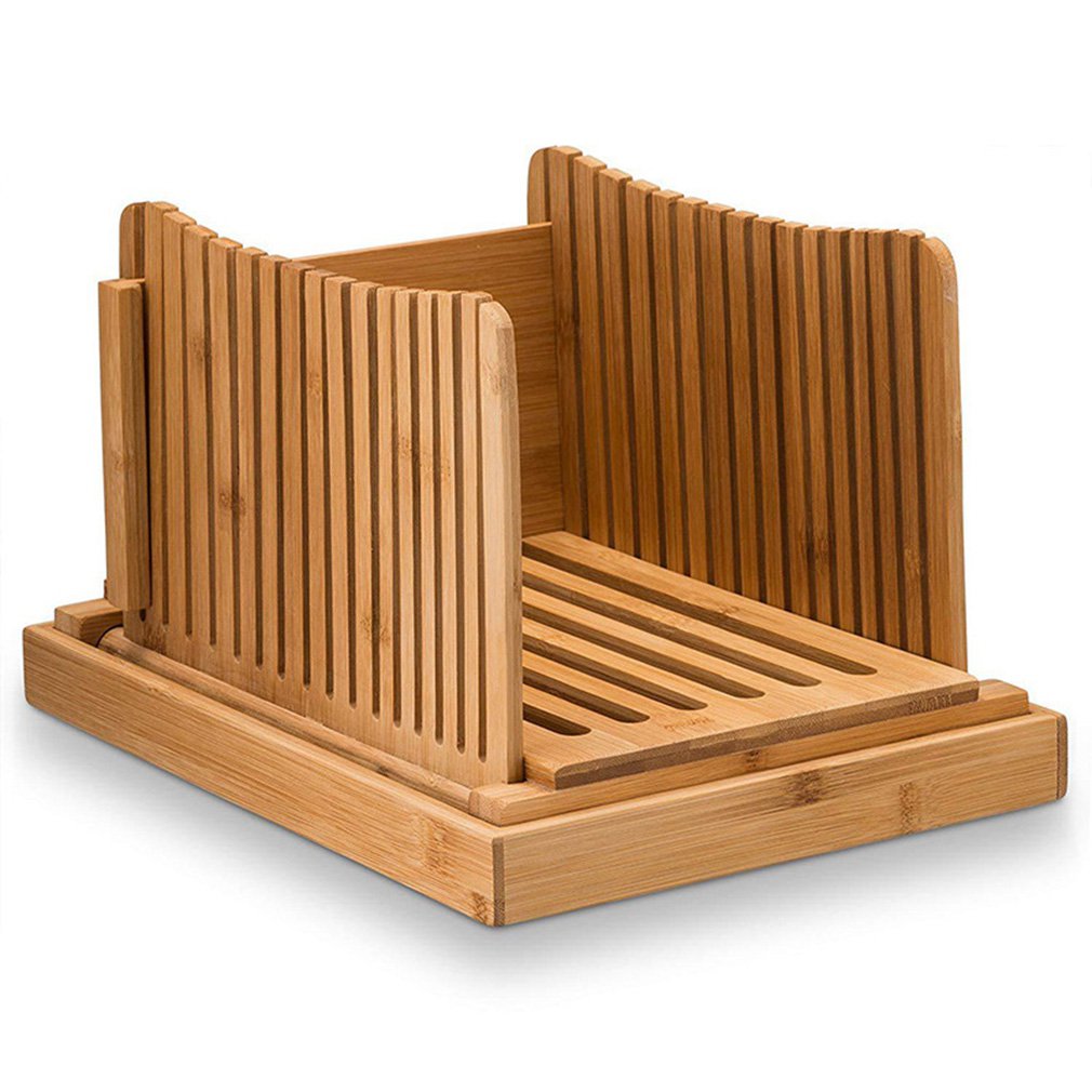 Nature Bamboo Bread Slicer For Homemade Bread Foladable & Compact Toast Cutting Board Guide Adjustable 3 Thickness Cutter
