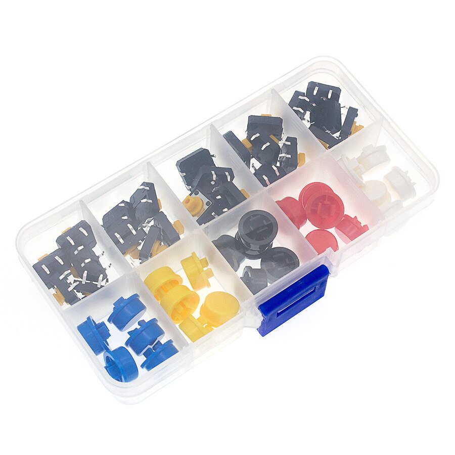 25PCS Tactile Push Button Switch Momentary 12*12*7.3MM Micro switch button + 25PCS Tact Cap(5 colors) for Arduino Switch
