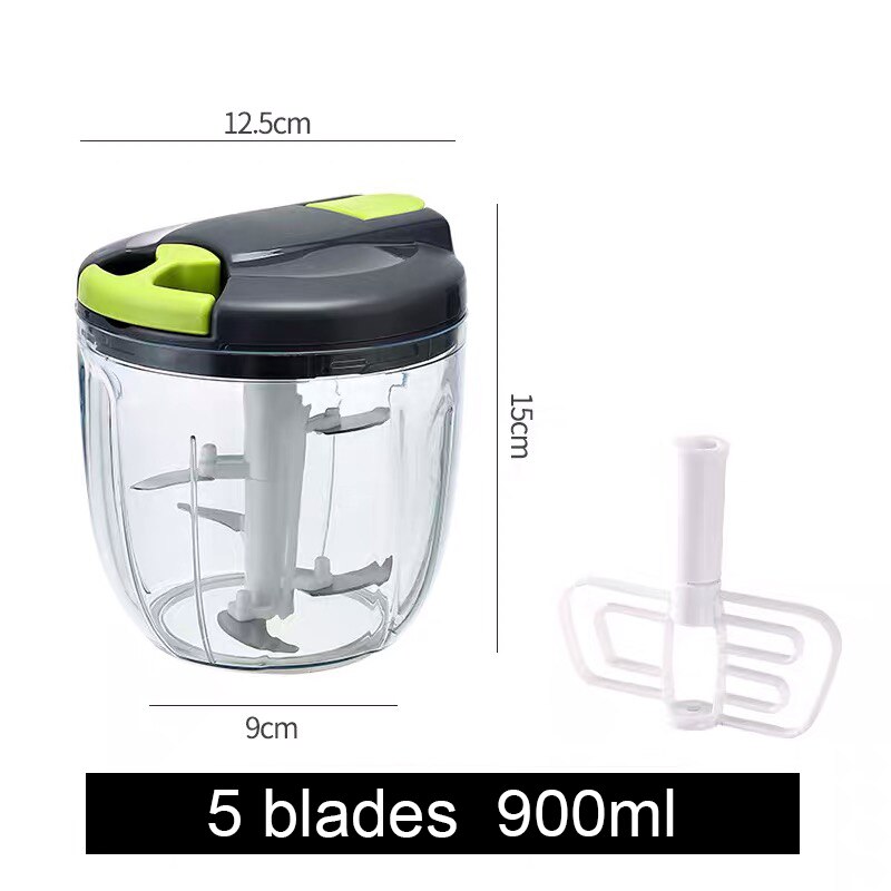 Manuel madhakker pull løghakker stor grøntsagsprocessor blender hakker/mixer til æg kød salat frugt pesto puré: C-grå
