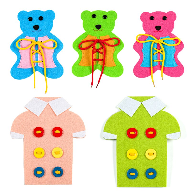 Materiales de fieltro para manualidades, juego de rompecabezas de 14x18cm, 1 pieza, no tejida, aprender a atar zapatos, tela de fieltro, oso pequeño