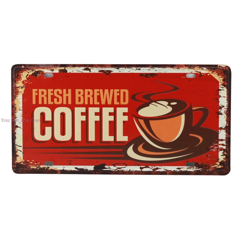 Fresh Brewed Coffee Menu Cafe Bar We are Open Closed Metal Tin Signs Iron Painting Home Plaque Wall Stickers Pub Cafe Shop