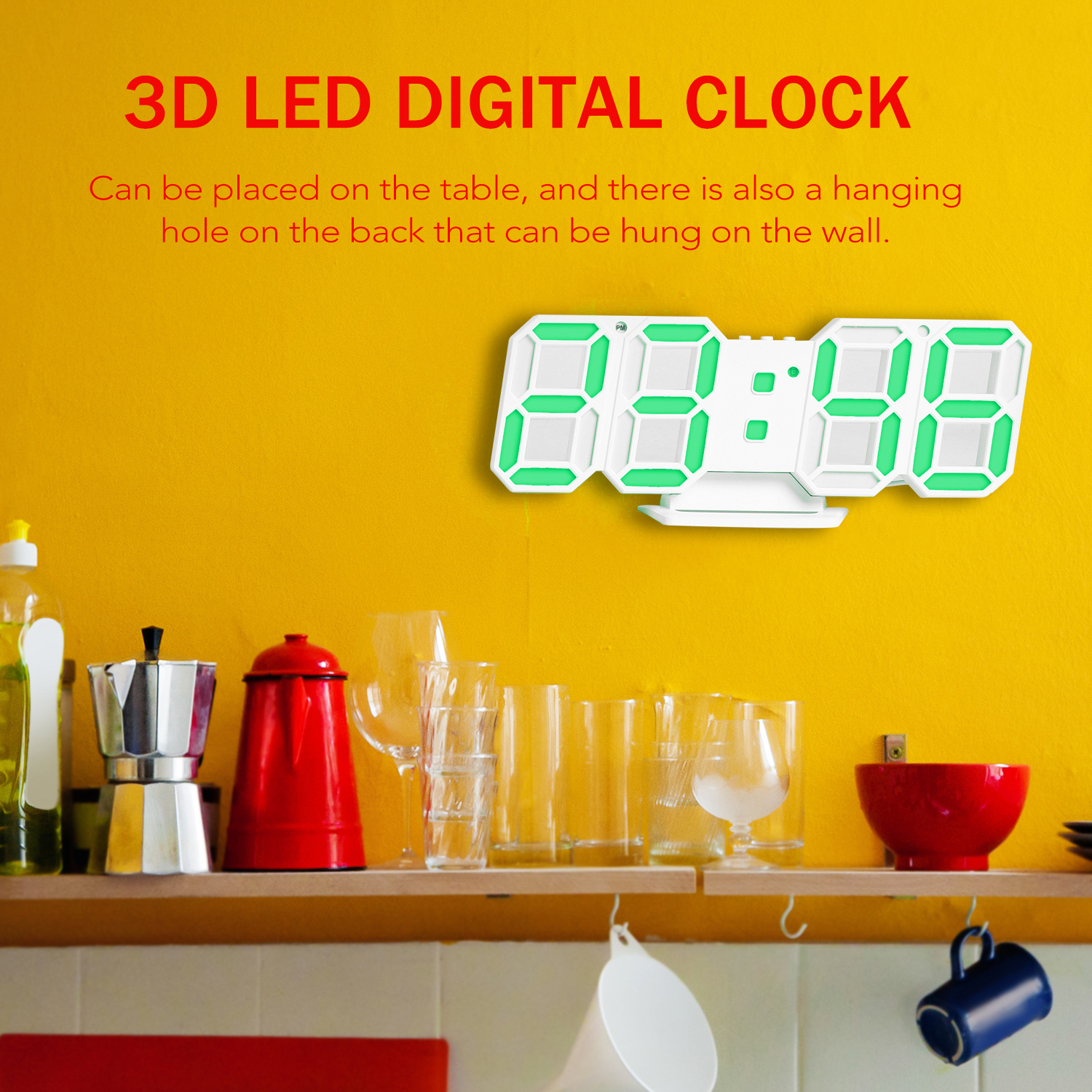 3D LED Digital Clock Electronic Table Clock Alarm Clock Wall Glowing Hanging Clocks Blue/Red/Green/White table clock